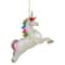 White Unicorn with Rainbow Mane Glittered Christmas Glass Ornament